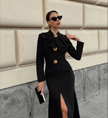Pocomoke City Palace Long Sleeved Butterfly Collar Black Shirt Dress