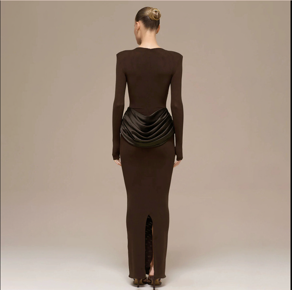 Berlin Elegant Lady Slim Fit Long Sleeve Pleated Sheath Maxi Dress