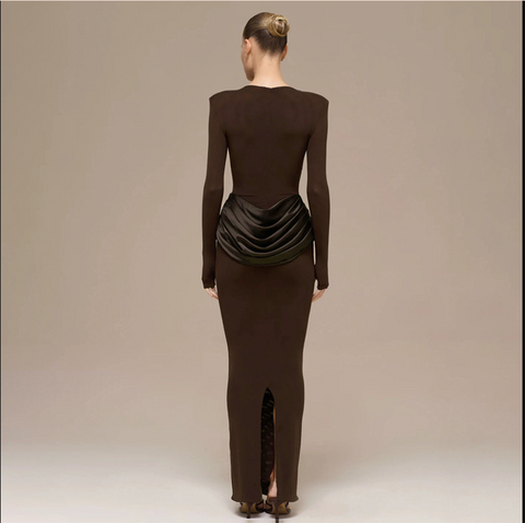 Berlin Elegant Lady Slim Fit Long Sleeve Pleated Sheath Maxi Dress