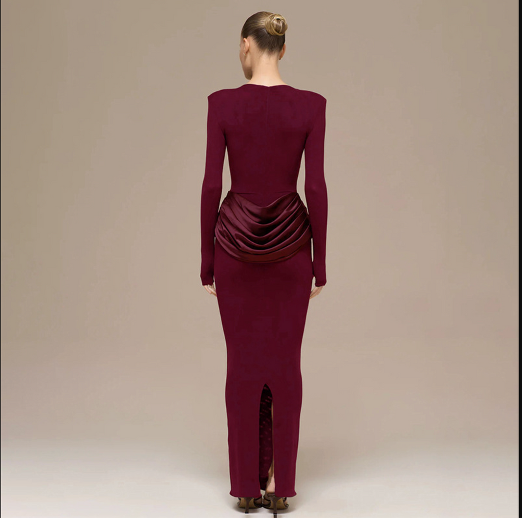 Berlin Elegant Lady Slim Fit Long Sleeve Pleated Sheath Maxi Dress