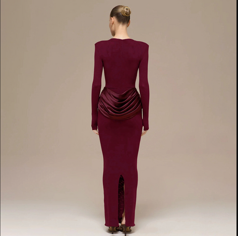 Berlin Elegant Lady Slim Fit Long Sleeve Pleated Sheath Maxi Dress