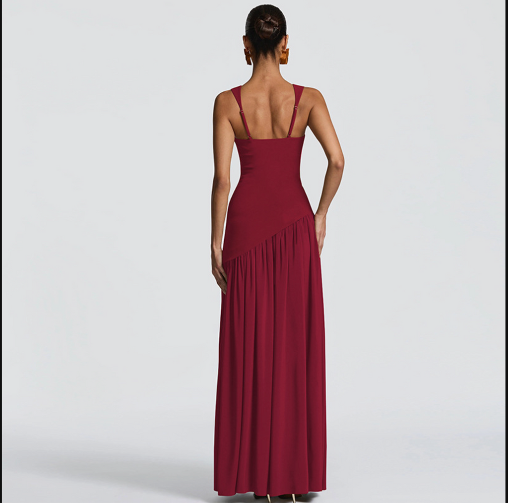 San Cristobal Camisole Slim Solid Color Split Ribbon Dress