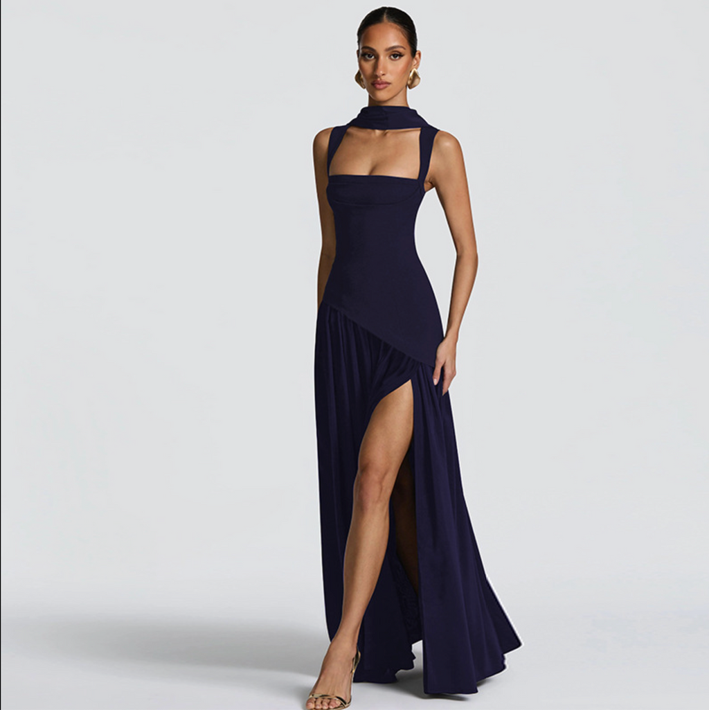 San Cristobal Camisole Slim Solid Color Split Ribbon Dress