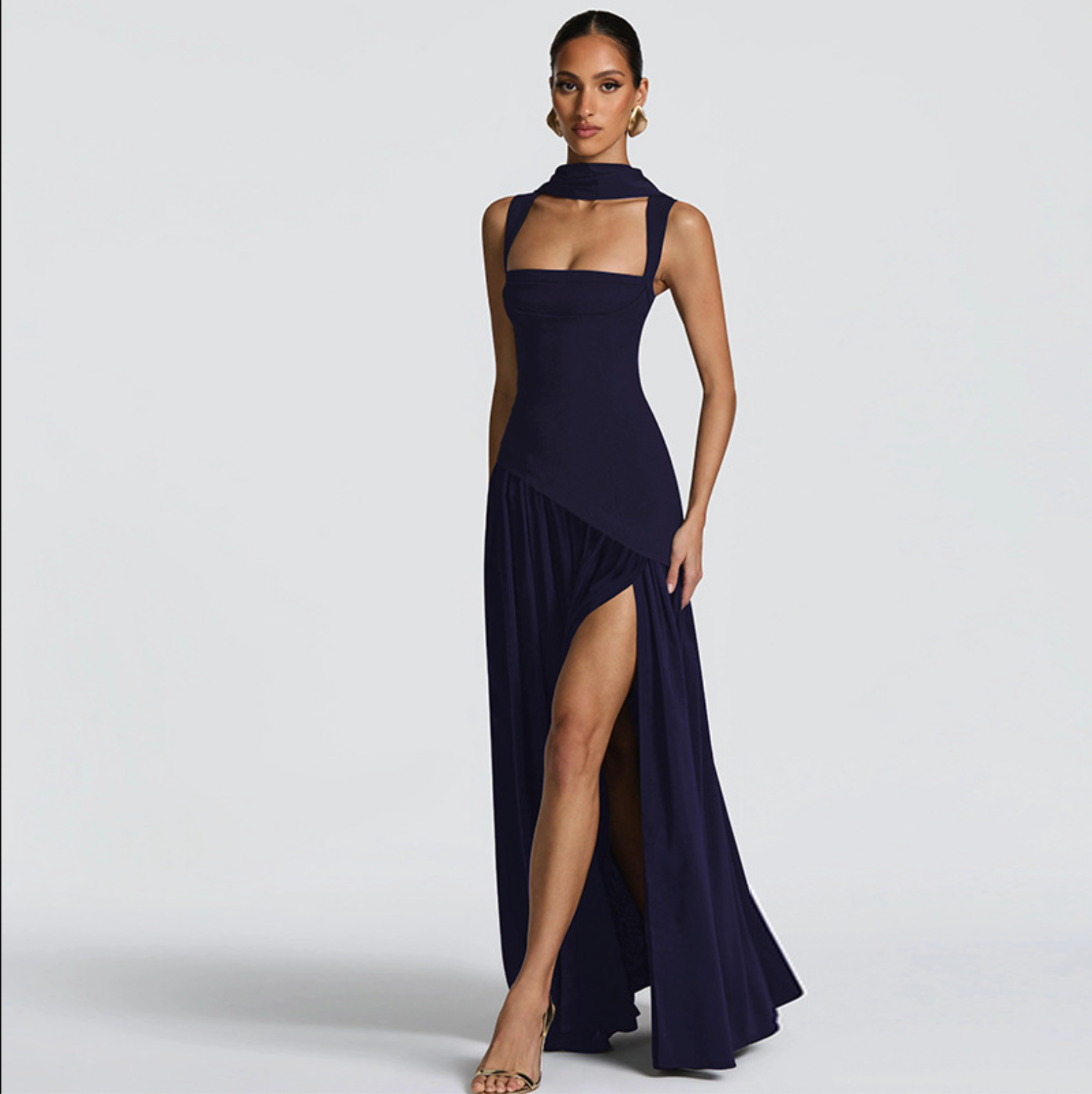 San Cristobal Camisole Slim Solid Color Split Ribbon Dress
