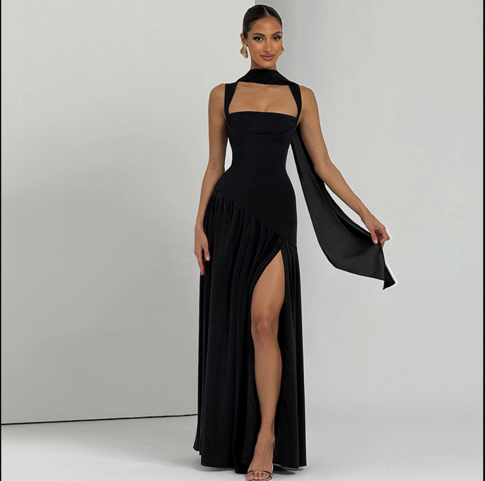 San Cristobal Camisole Slim Solid Color Split Ribbon Dress