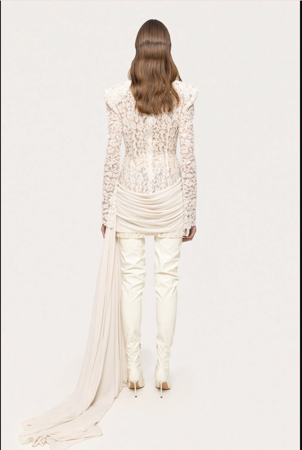 Barahona Sexy round Neck Lace Stitching Long Sleeve Slim Fit Beaded Dress