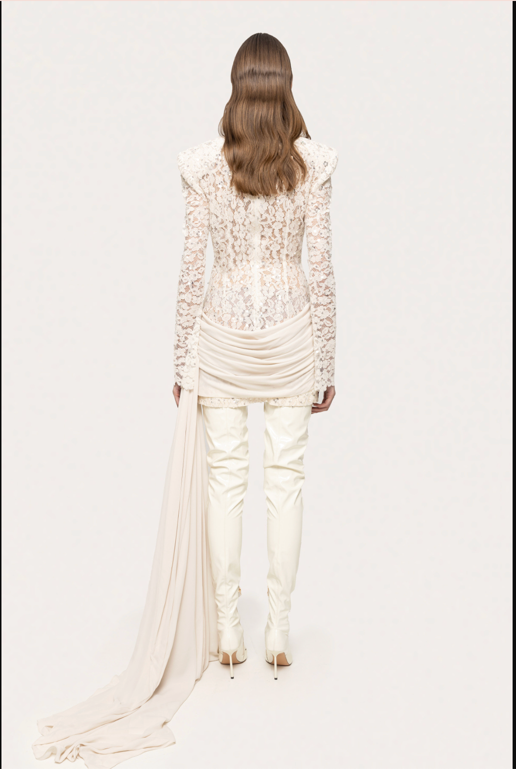 Barahona Sexy round Neck Lace Stitching Long Sleeve Slim Fit Beaded Dress