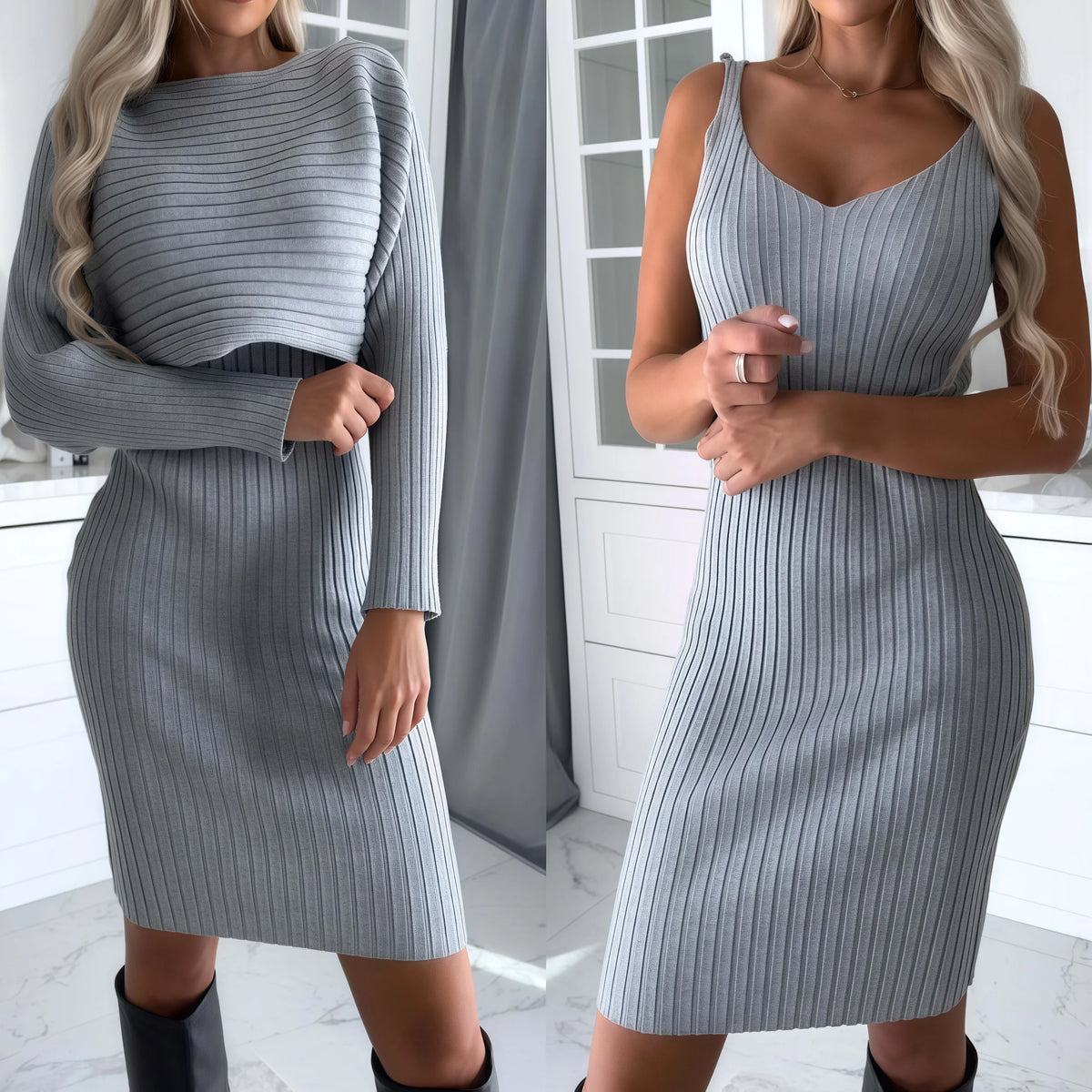 Jazmin Outfit Ribbed Knit Long Sleeve Two Piece Sets