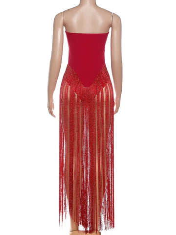 Woodhaven Strapless Patchwork Tassel Sexy Beach Clubwear Midnight Romper