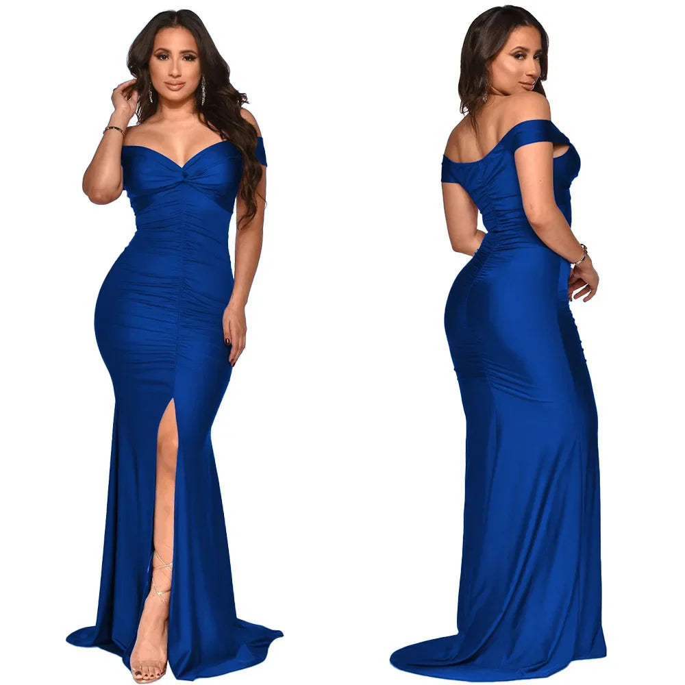 Toronto Banquet V Neck Sexy Satin Split Luxury Trailing Long Dresses