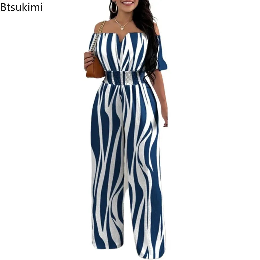 Jumpsuits for Women Summer Fashion Off Shoulder Casual Sleeve Wide Leg&nbsp; Sexy Slim Ladies