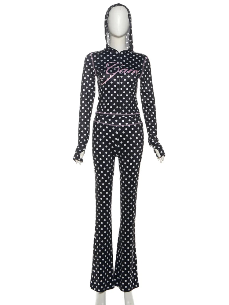 Vitaly Weird Puss Polka Dot Letter Print Two Piece Sets