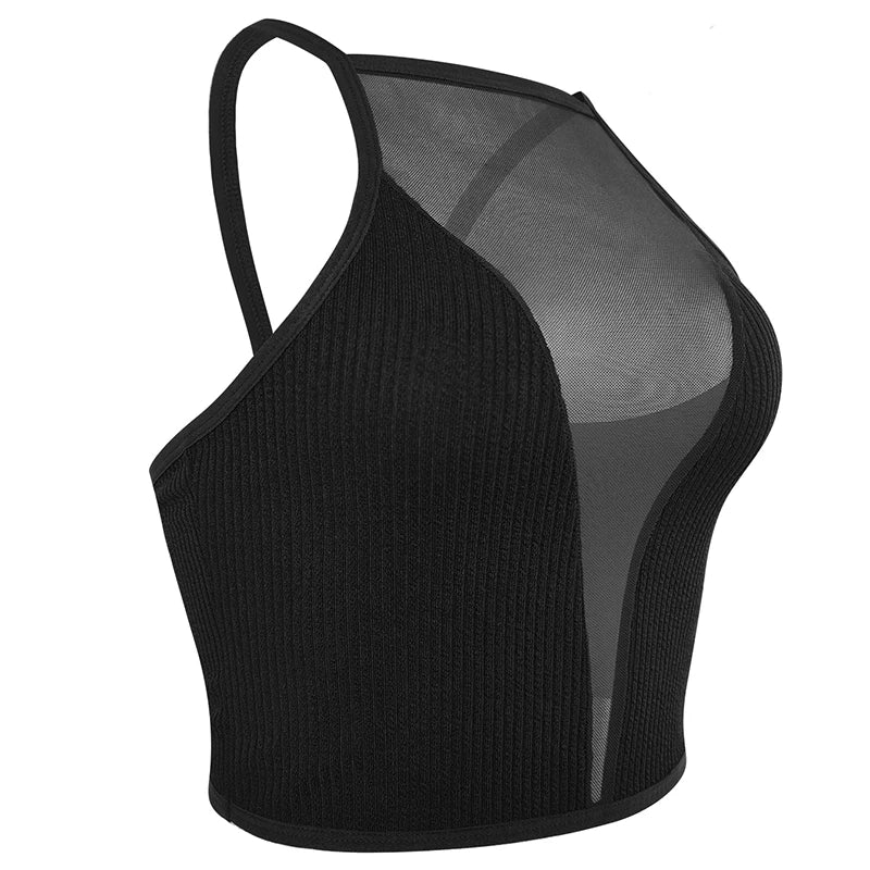 West Village Mesh Camisole Crop Ribbed Backless Underwear Hot Fashion Top