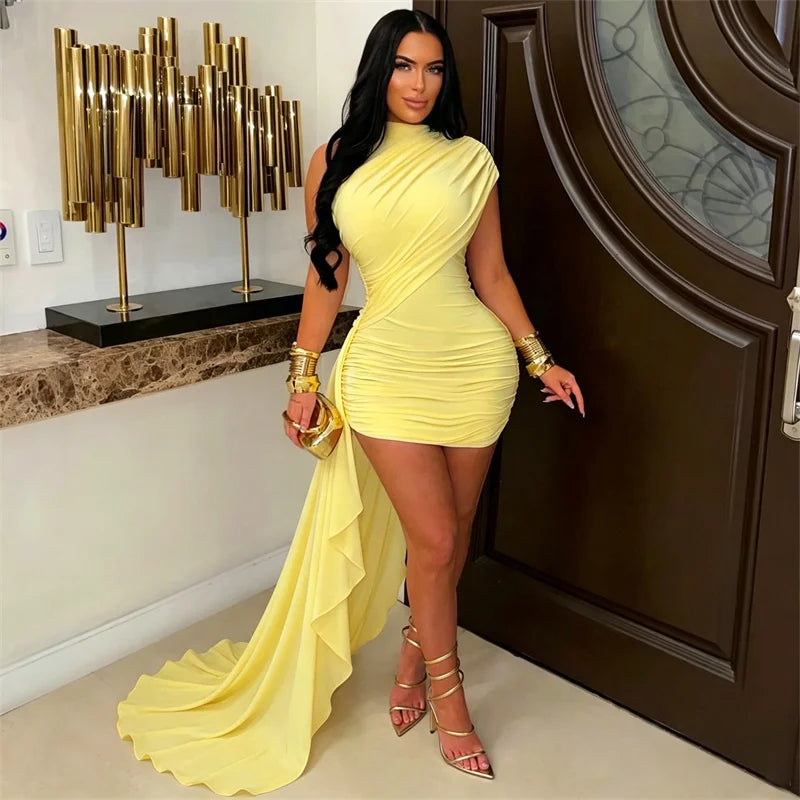 El Paso Elegant Night Out Ruched Bandage Bodycon Mini Dress with Cloak