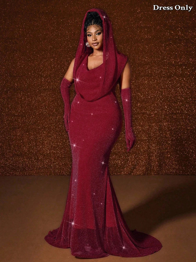 Plus Size Waistband Hot Gold Fish Tail Swing Long Solid Colour Fishtail Slim Dress