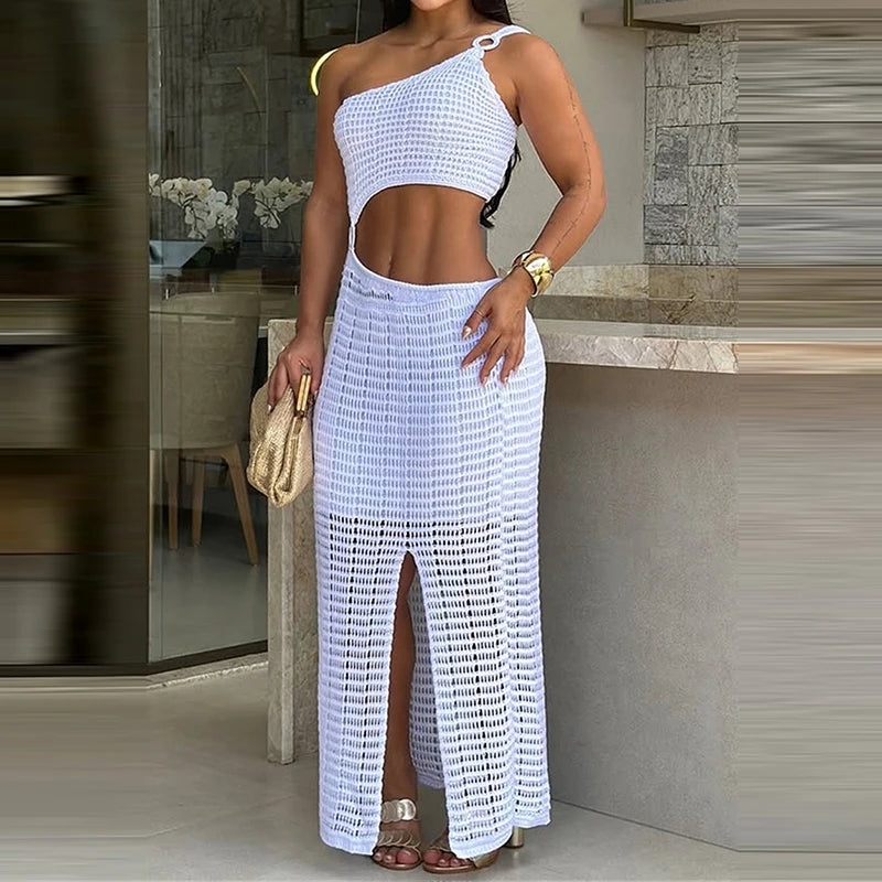 Mia Sexy Sloping Collar Casual Sleeveless Two Piece Sets