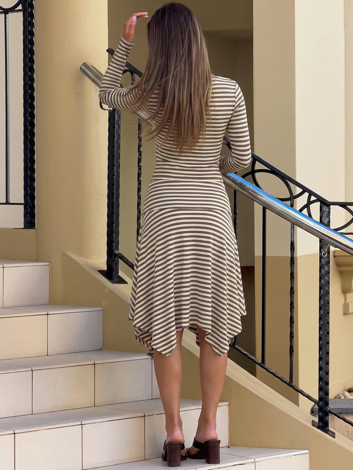 Veronica Hugcitar Fashion Striped Print Two Piece Sets