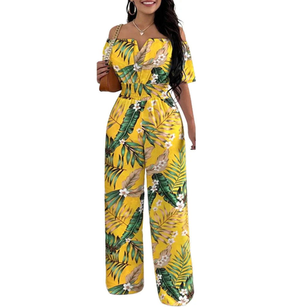 Jumpsuits for Women Summer Fashion Off Shoulder Casual Sleeve Wide Leg&nbsp; Sexy Slim Ladies