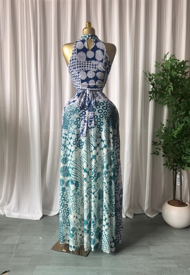 O Neck Sleeveless Floral Print Mermaid Evening Birthday Beach Sexy Maxi Dress