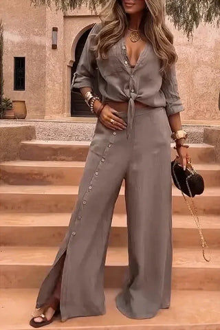 Lia Ladies Fashionable Solid Color Lace Up Two Piece Set