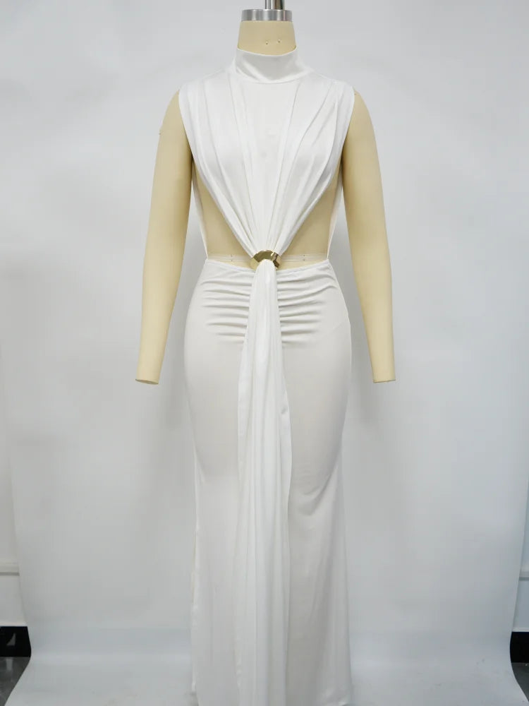 Georgia O-neck High Split Ruched Stacked Bodycon Midi Maxi Dress