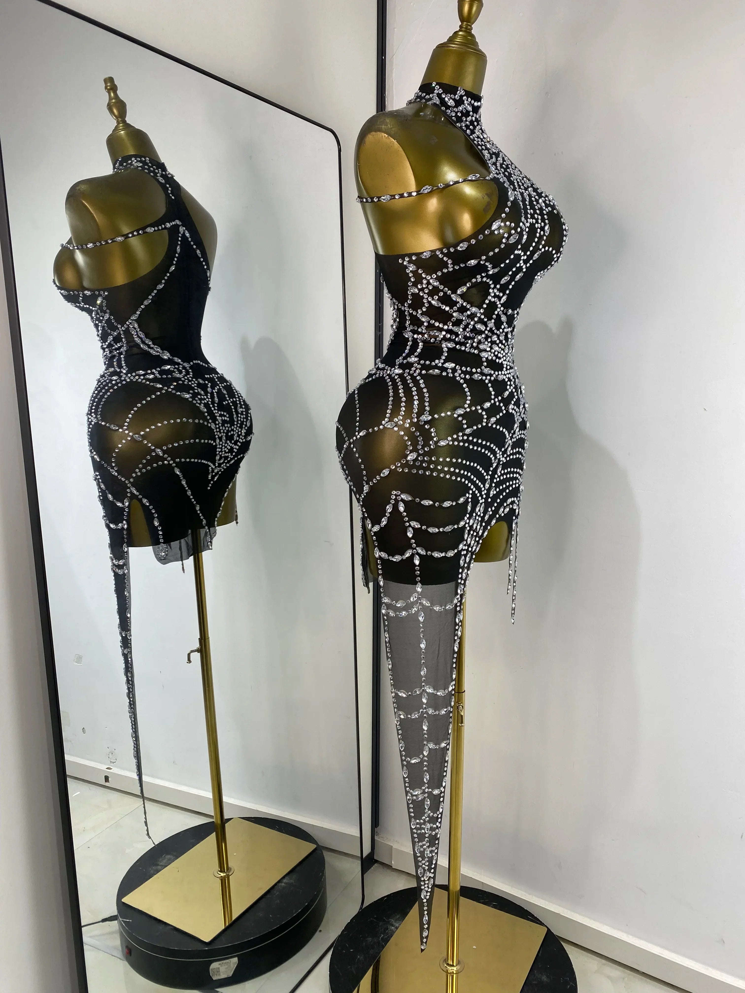Gettysburg Club Party Punk Style Spider Rhinestones Mesh Asymmetric Dress