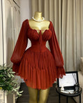 Saint Louis SL Flare Long Sleeve Strapless Halter Pleated Mini Dress