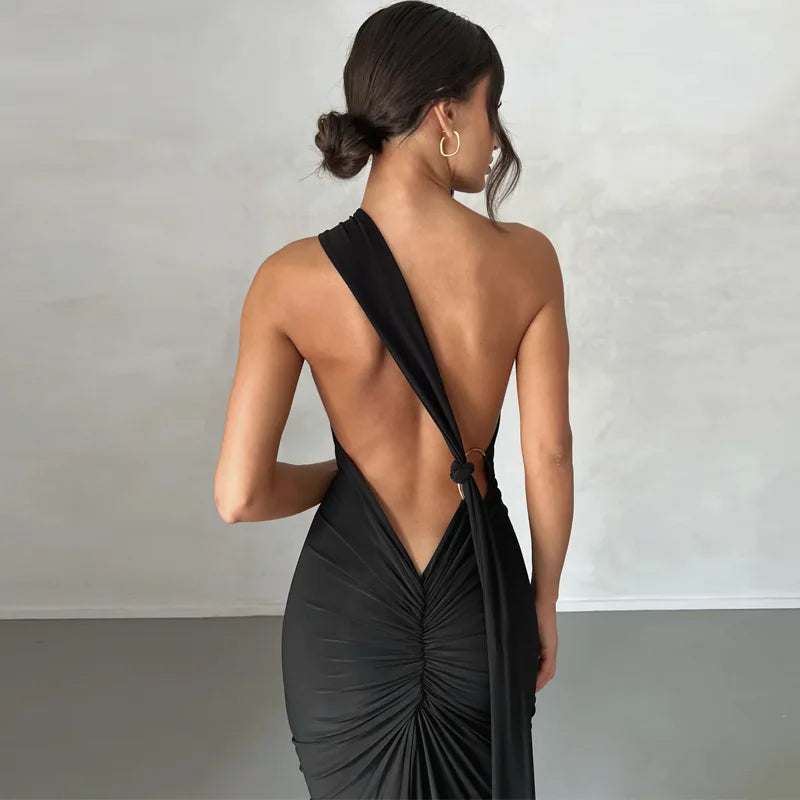 Jefferson One Shoulder Sleeveless Backless Ruched Bodycon Maxi Dress