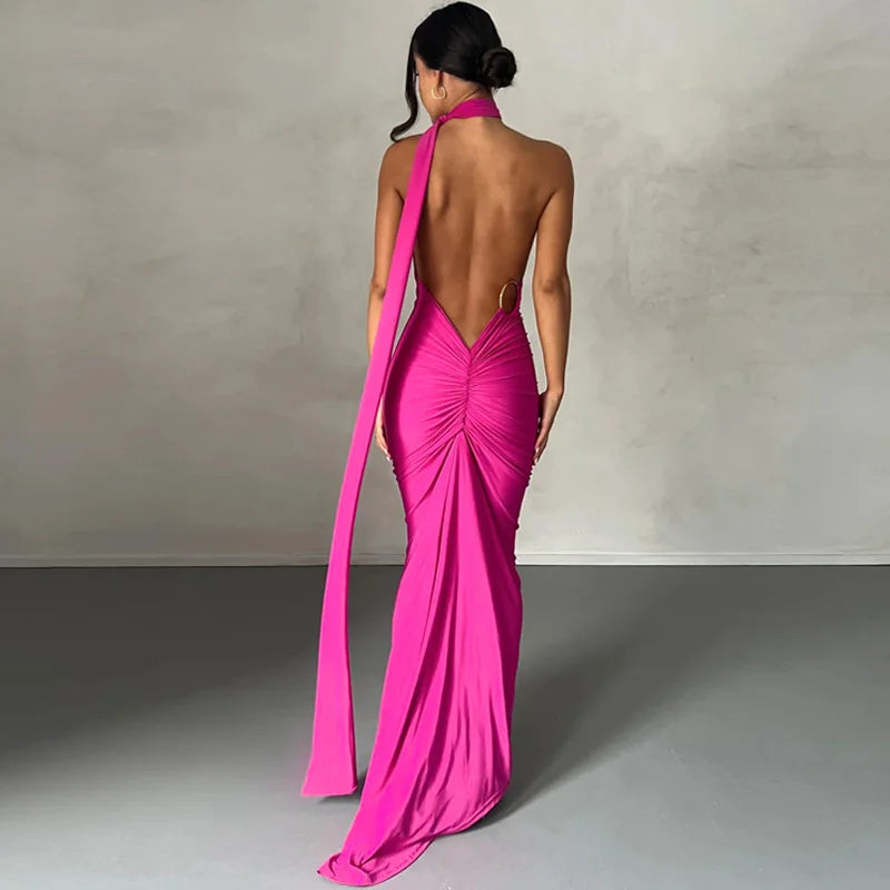 Jefferson One Shoulder Sleeveless Backless Ruched Bodycon Maxi Dress