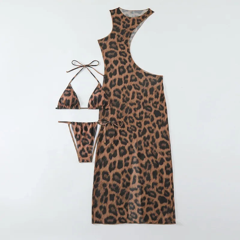New Bedford Cutout Leopard Printed Sexy Long Swimsuit Set