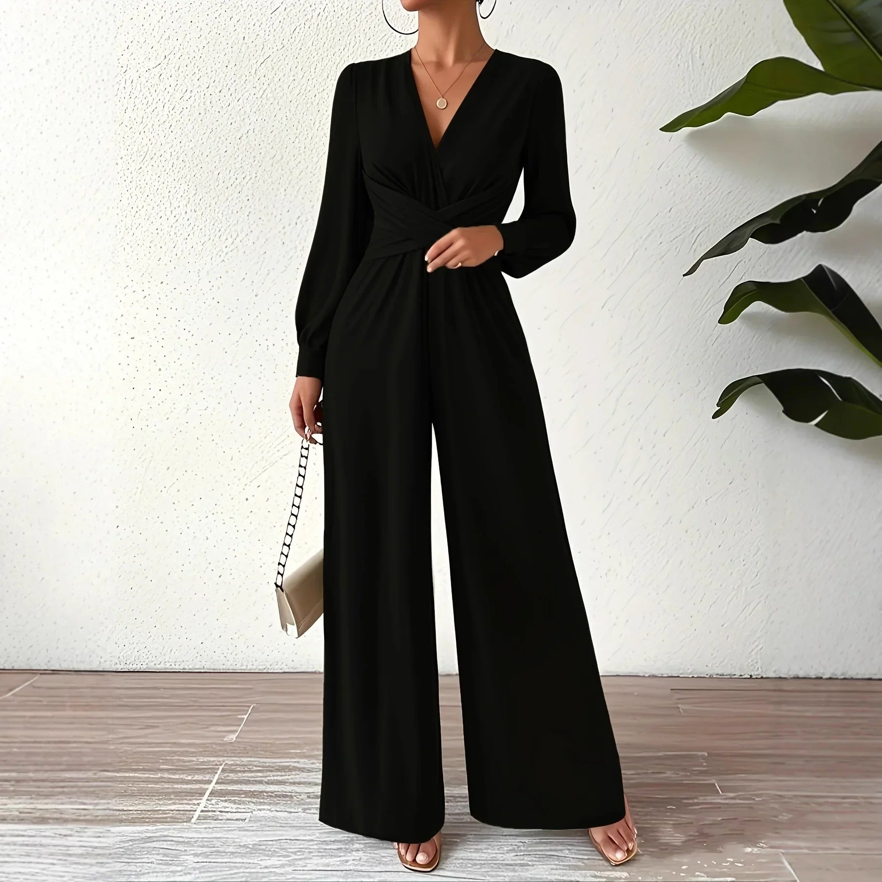 Royal Oak Elegant Professional Wear Jumpsuit Fashion Solid Color V-neck