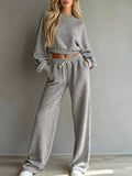Eimy Long Sleeve Textured Lounge Wear Two Piece Sets
