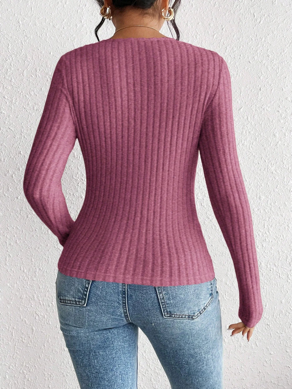 Jupiter Fashion Diamond Collar Knitted Casual Long Sleeved Tops