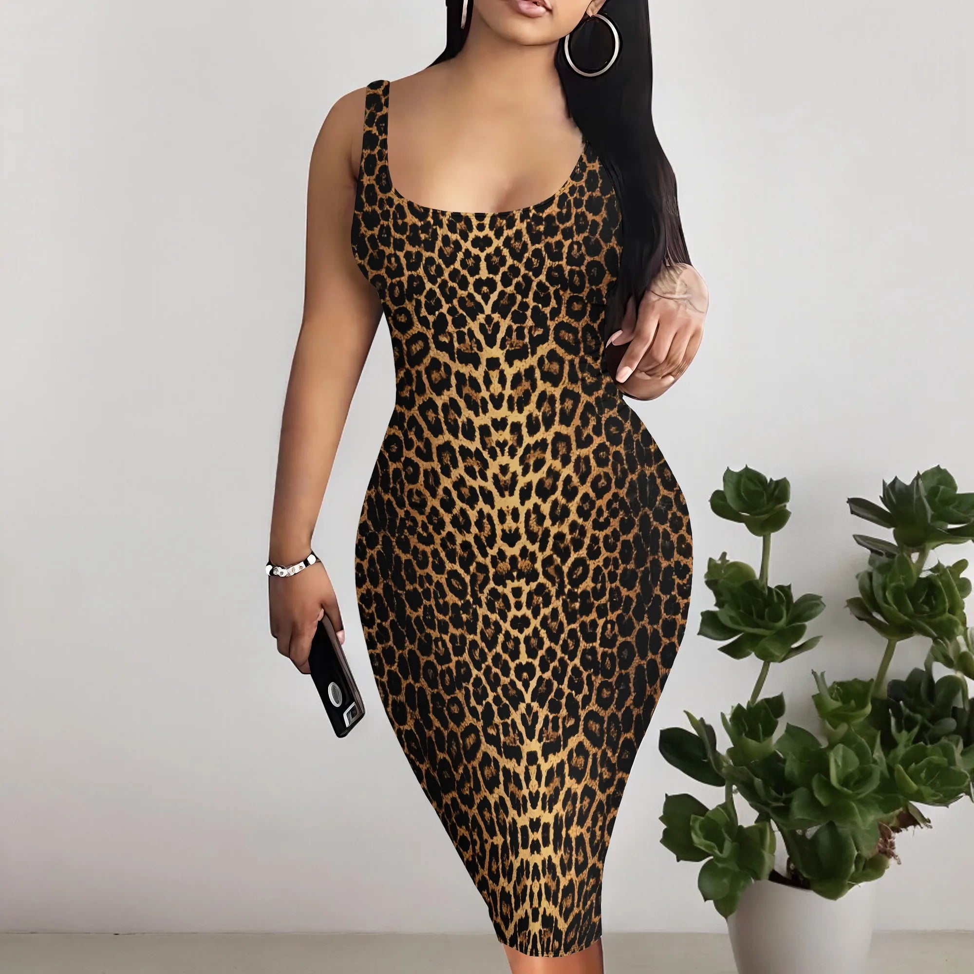 Watchung Leopard Print Sleeveless Bodycon Tank Dress Plus Size Outfits