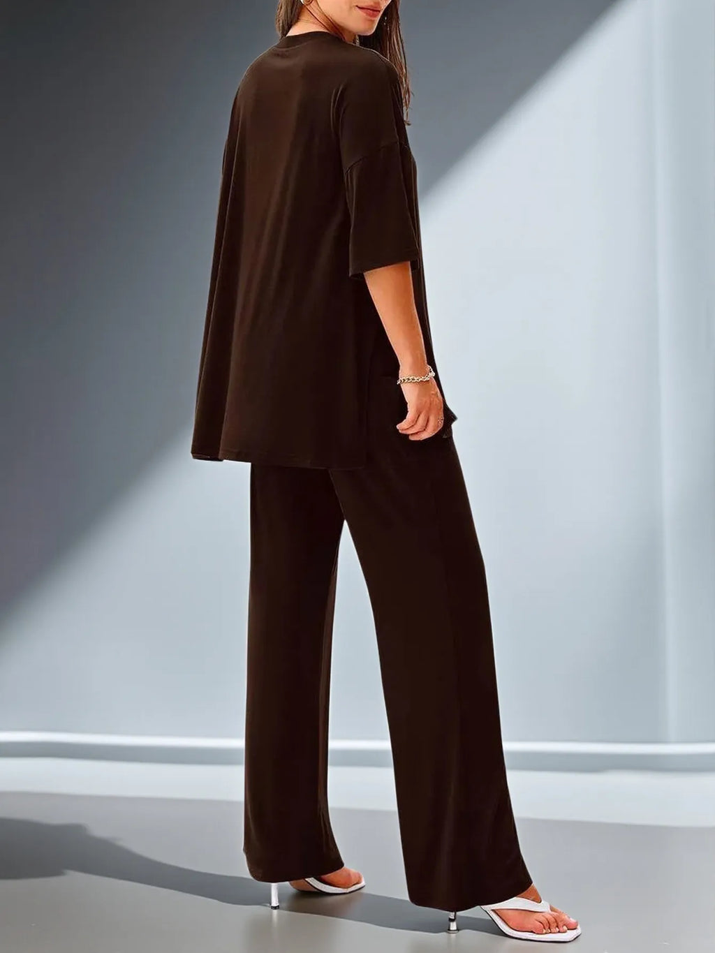 Rita Round Neck Loose Short Sleeve Tunic Two Piece Sets