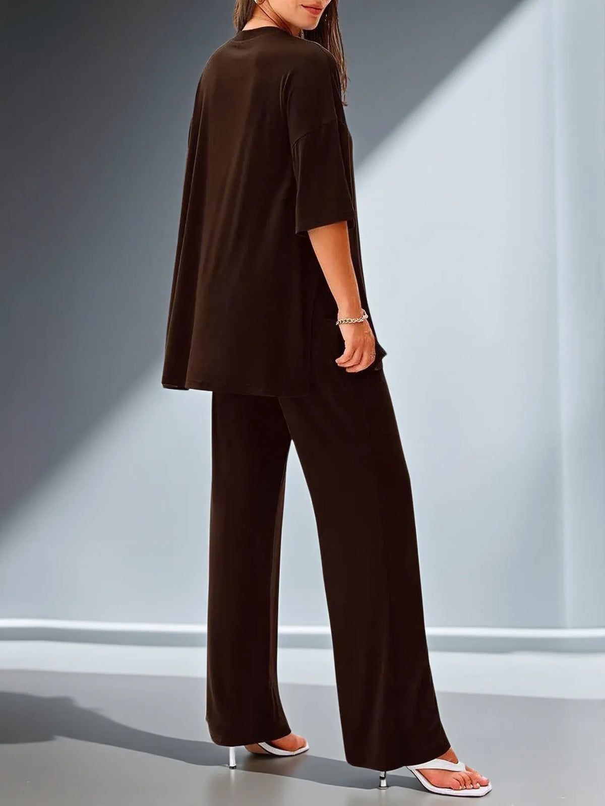 Rita Round Neck Loose Short Sleeve Tunic Two Piece Sets
