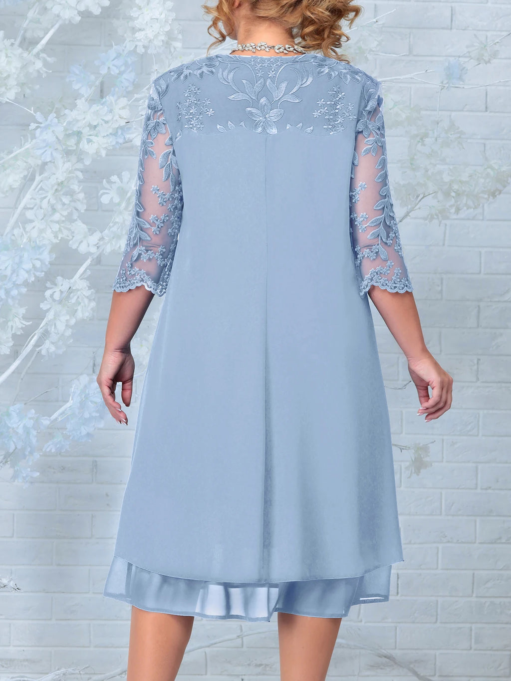 Columbus Plus Size Embroidery Floral Patchwork Elegant Curvy Dress