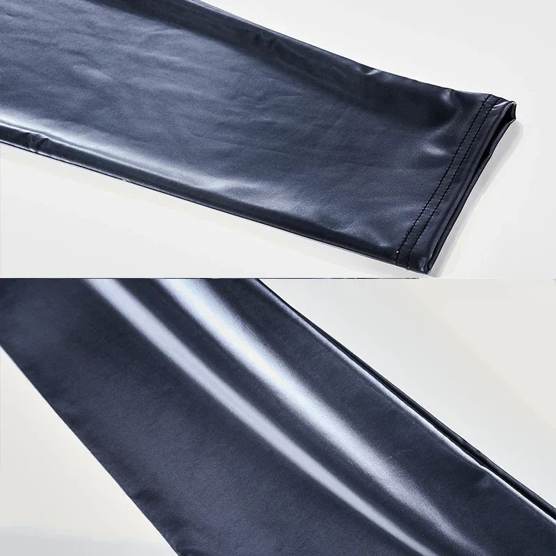 Morrestown Luster Shiny Elasticity Printing Leggings Slim Elastic Leather Pants