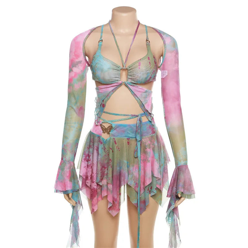 Gabriela Butterfly Outfit Sexy Fairy Backless Two Piece Sets