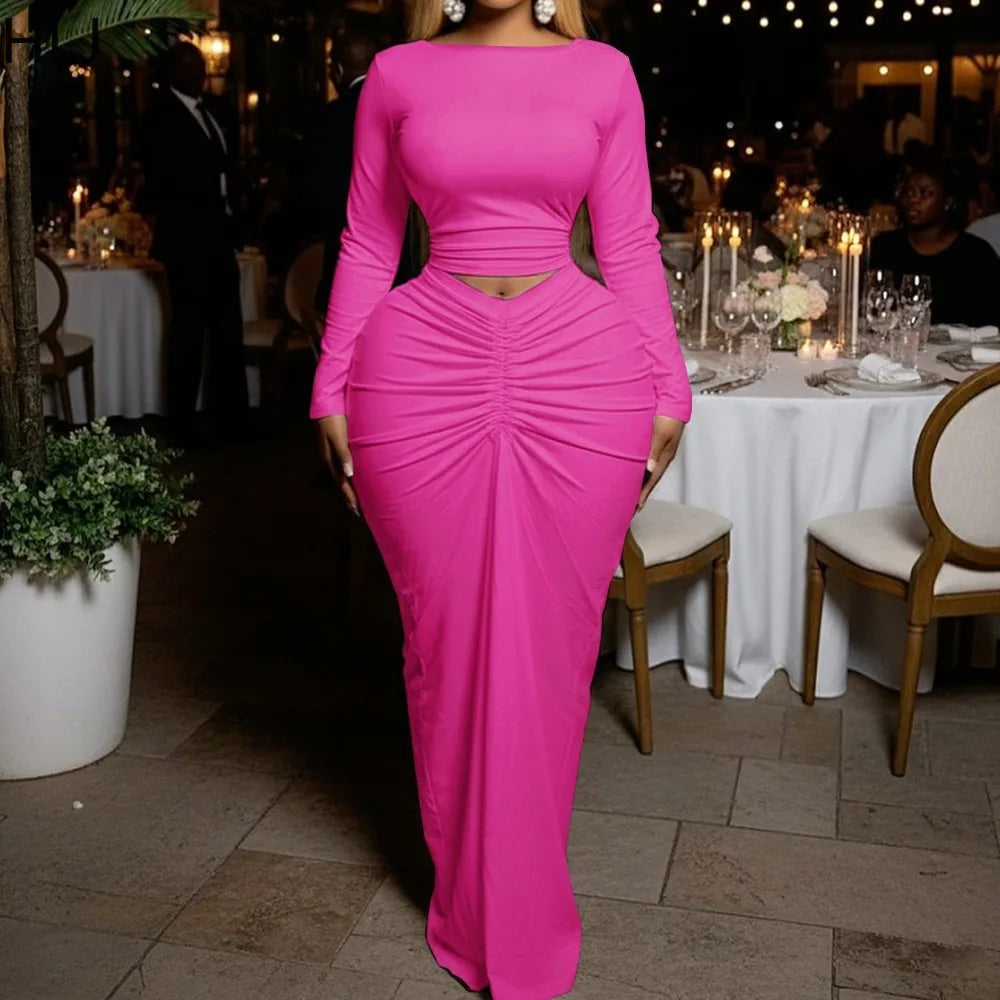 Mohegan Ruched Patchwork Bodycon Solid Color Hollow-out Long Sleeves Dress