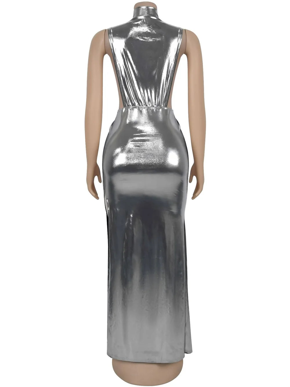 Hudson Square Side Split Ruched Sleeveless Waistless Silky Sexy Metal Button Ribbon Dress