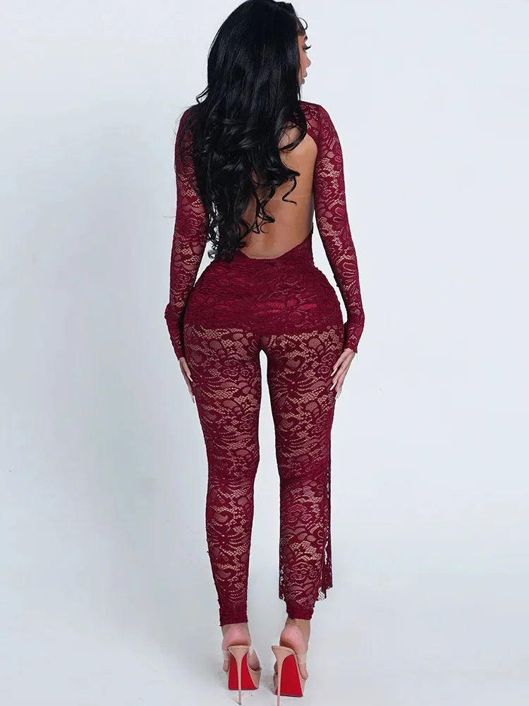 Crown Heights Puss Jacquard Hipster Coquette Backless Flanging Ribbon Jumpsuit