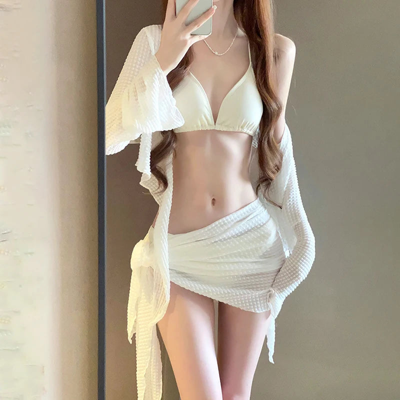 Sol Women's Long Sleeve Knit Bikini Two Piece Sets