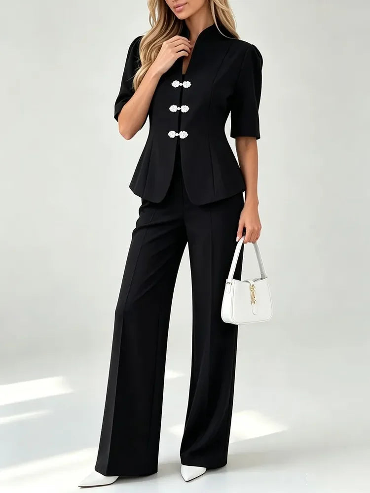 Arashi Elegant Short Sleeve Office Lady Two Piece Sets