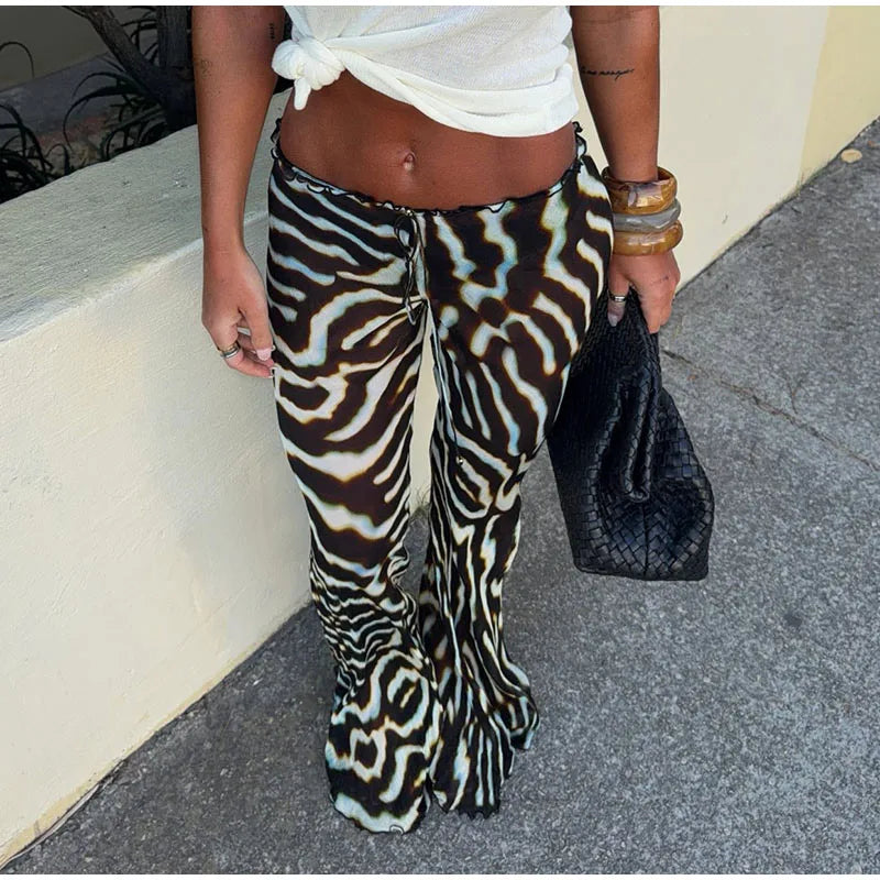 Alba Sexy Zebra Striped Long Flare Two Piece Sets