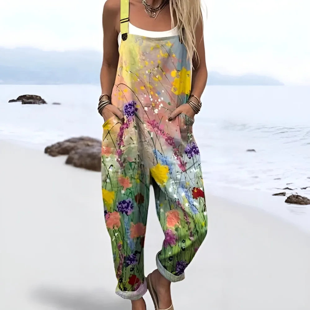 Summer Floral Romper Overalls Breathable & Comfortable Women's Jumpsuit with Pockets Adjustable Straps Romper for Streetwear