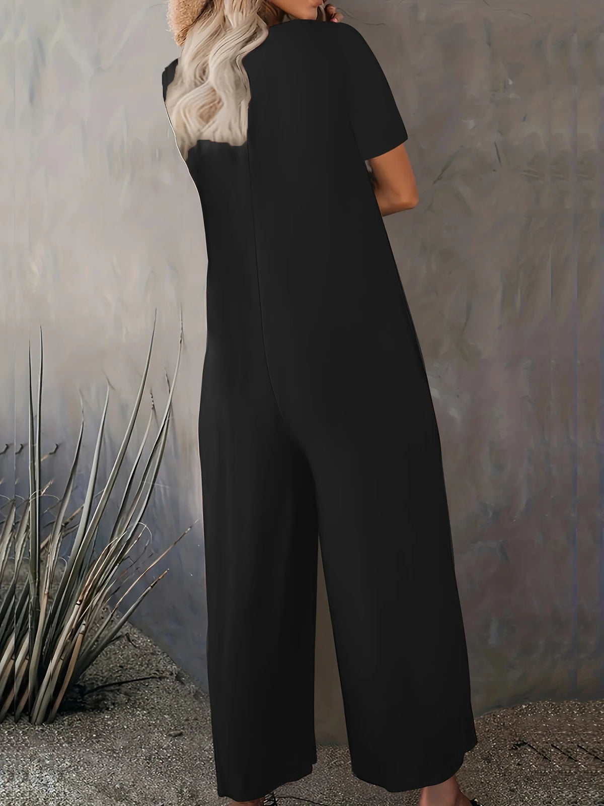 Plus Size Summer Women's Solid Color Jumpsuit with Pockets Casual Fashion