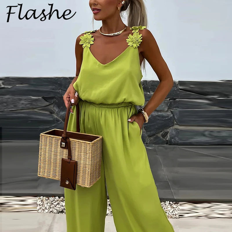 Female Jumpsuit For Women Casual Summer Solid Loose Long Jumpsuit Overalls Female