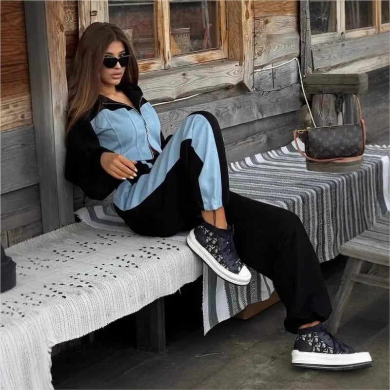 Paola Fashion Contrast Color Patchwork Two Piece Sets