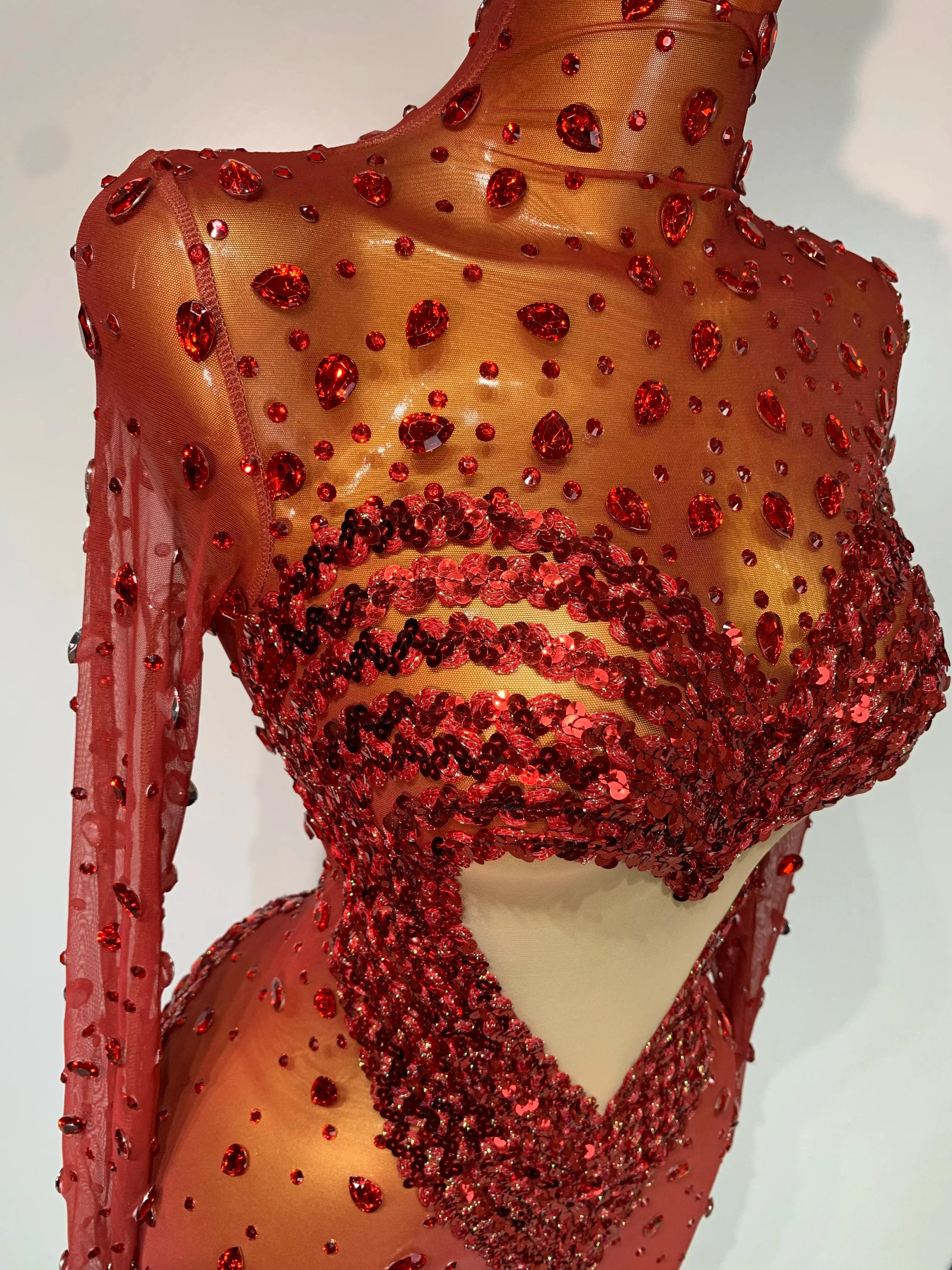 Ithaca High Quality Rhinestone Sequin Sexy See Through Mesh Mini Dress